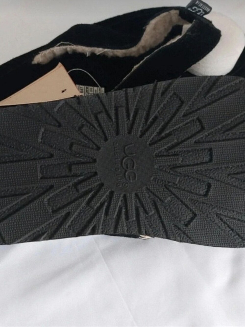 UGG Ladies Black Suede Shearling Thong Sandals - Picture 3 of 7